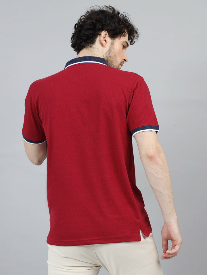 Deep Red V-Neck Polo T-Shirt Polo Tees Bushirt   