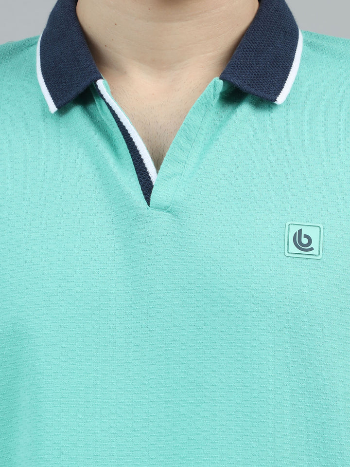 Aqua Green V-Neck Polo T-Shirt Polo Tees Bushirt   