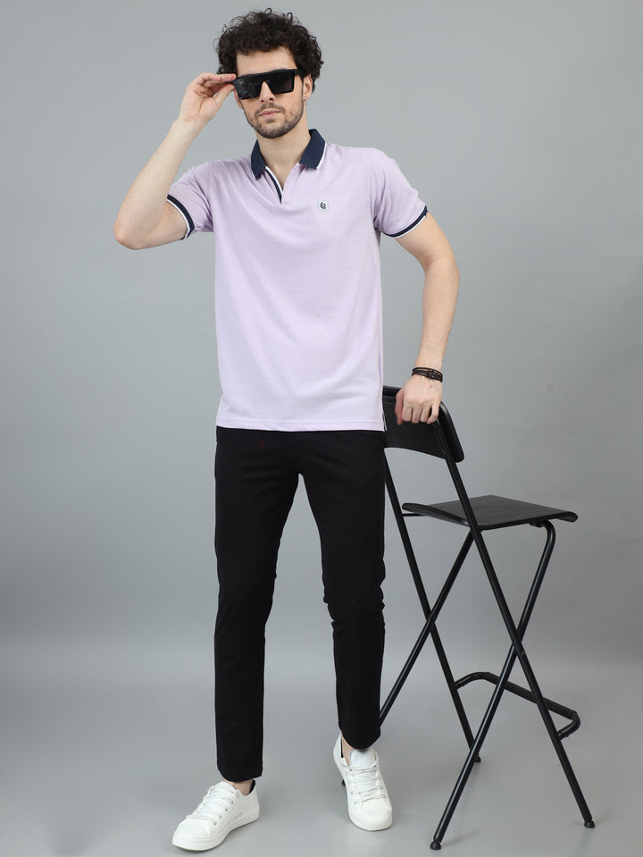 Lilac V-Neck Polo T-Shirt Polo Tees Bushirt   