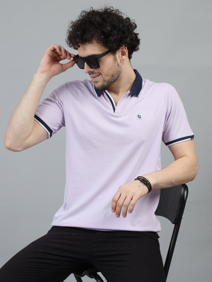 Lilac V-Neck Polo T-Shirt Polo Tees Bushirt   