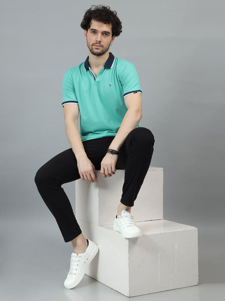 Aqua Green V-Neck Polo T-Shirt Polo Tees Bushirt   