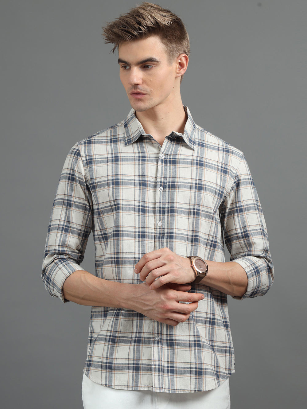 Quaint Beige Checked Shirt Checks Shirt Bushirt   