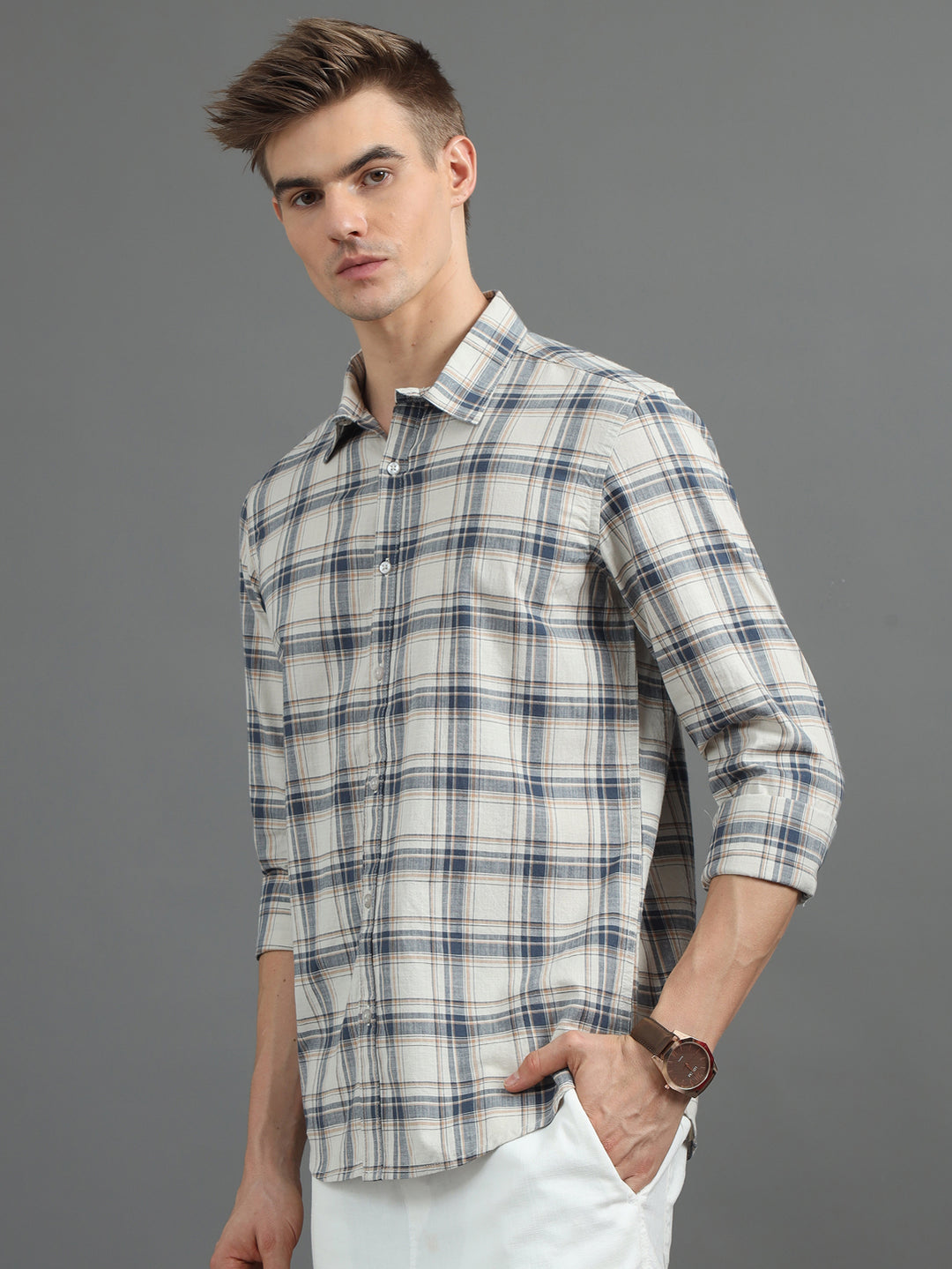 Quaint Beige Checked Shirt Checks Shirt Bushirt   