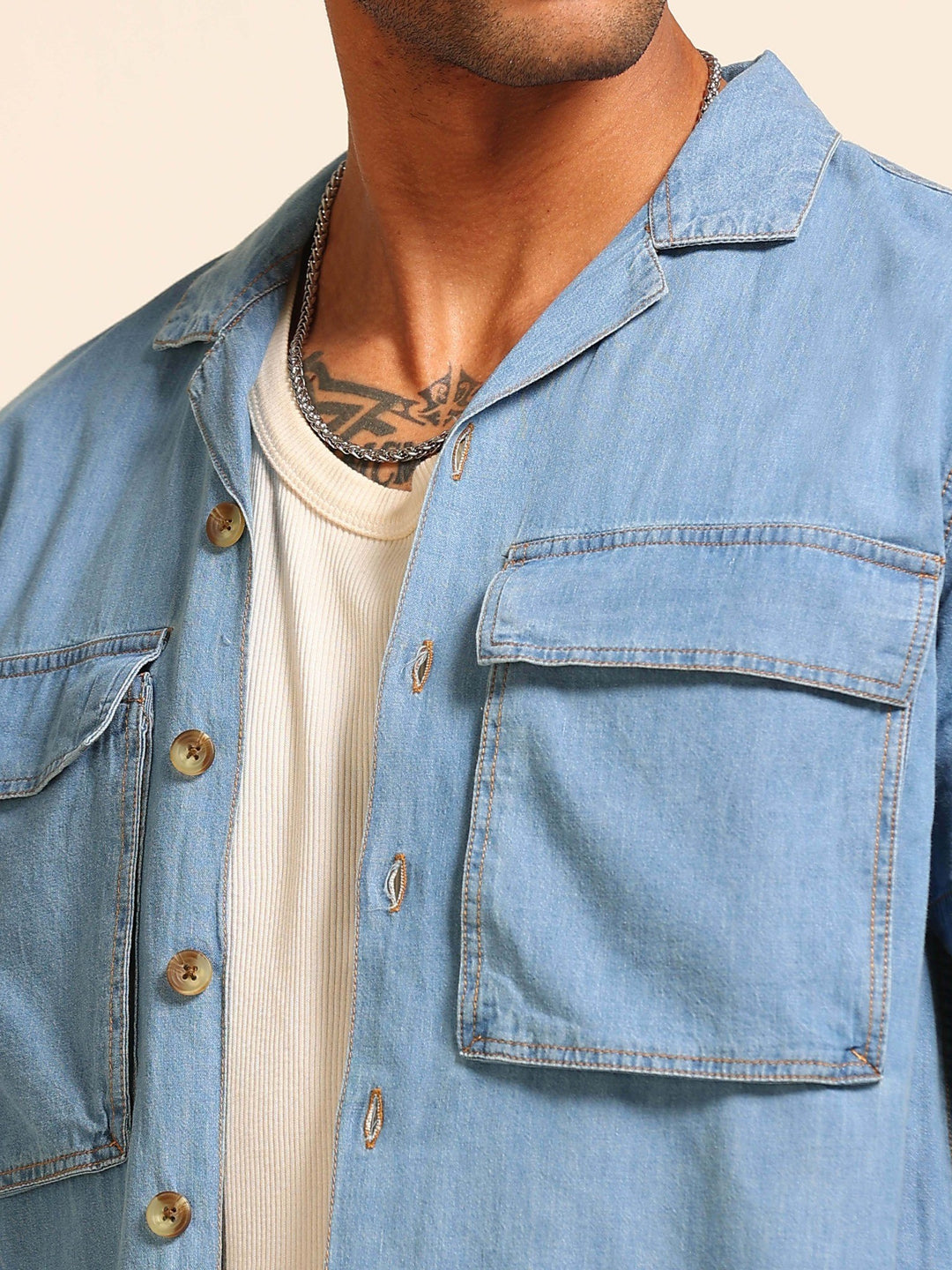 Light Blue Oversize Denim Co-Ords Oversize Co-ords Bushirt