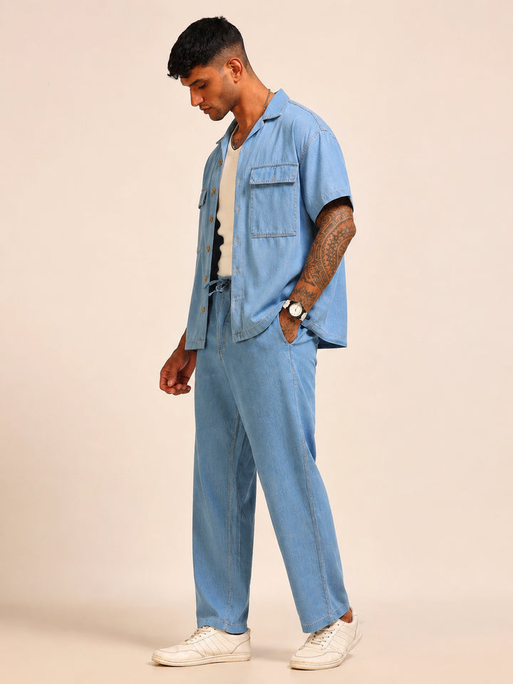 Light Blue Oversize Denim Co-Ords Oversize Co-ords Bushirt