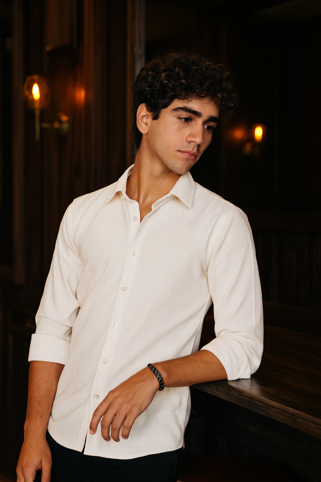 White Regular Fit Corduroy Shirt corduroy Shirt Bushirt