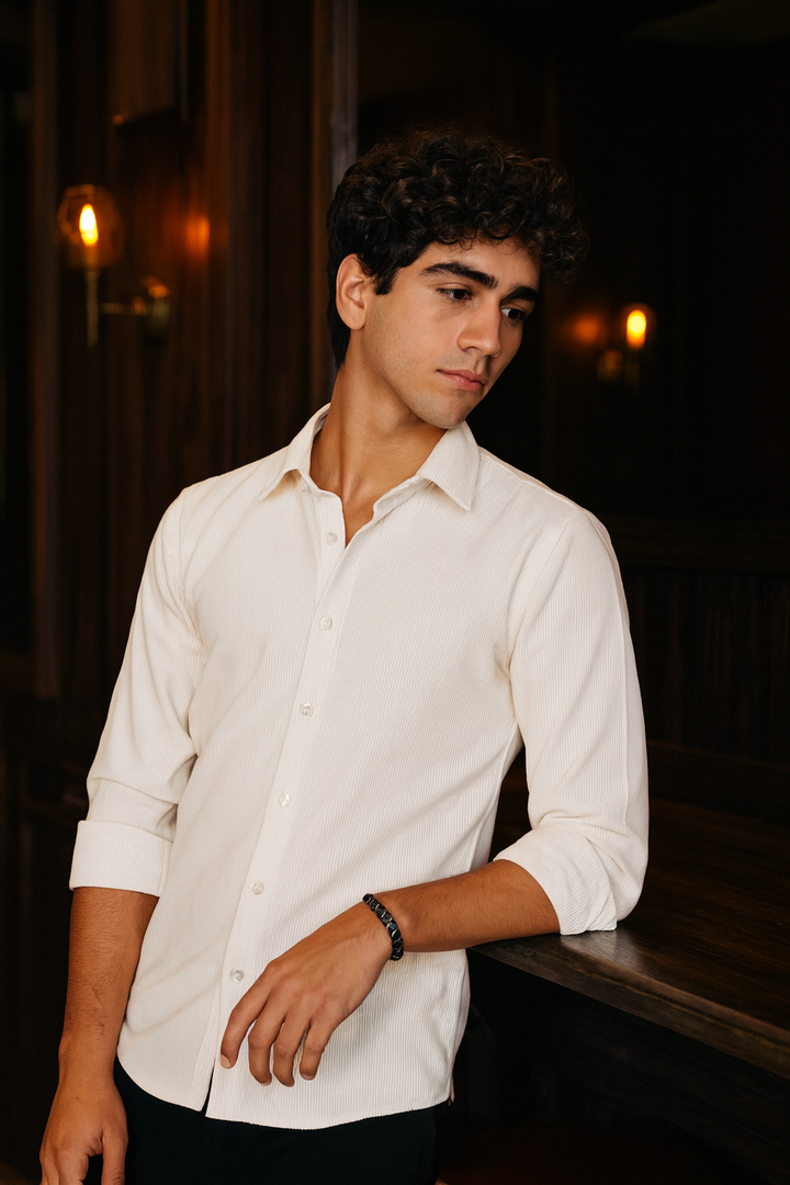 White Regular Fit Corduroy Shirt corduroy Shirt Bushirt