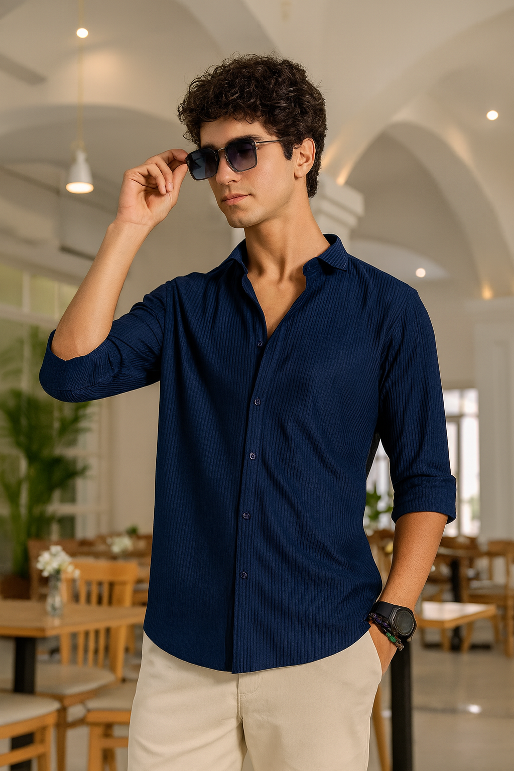 Navy Blue Regular Fit Corduroy Shirt corduroy Shirt Bushirt