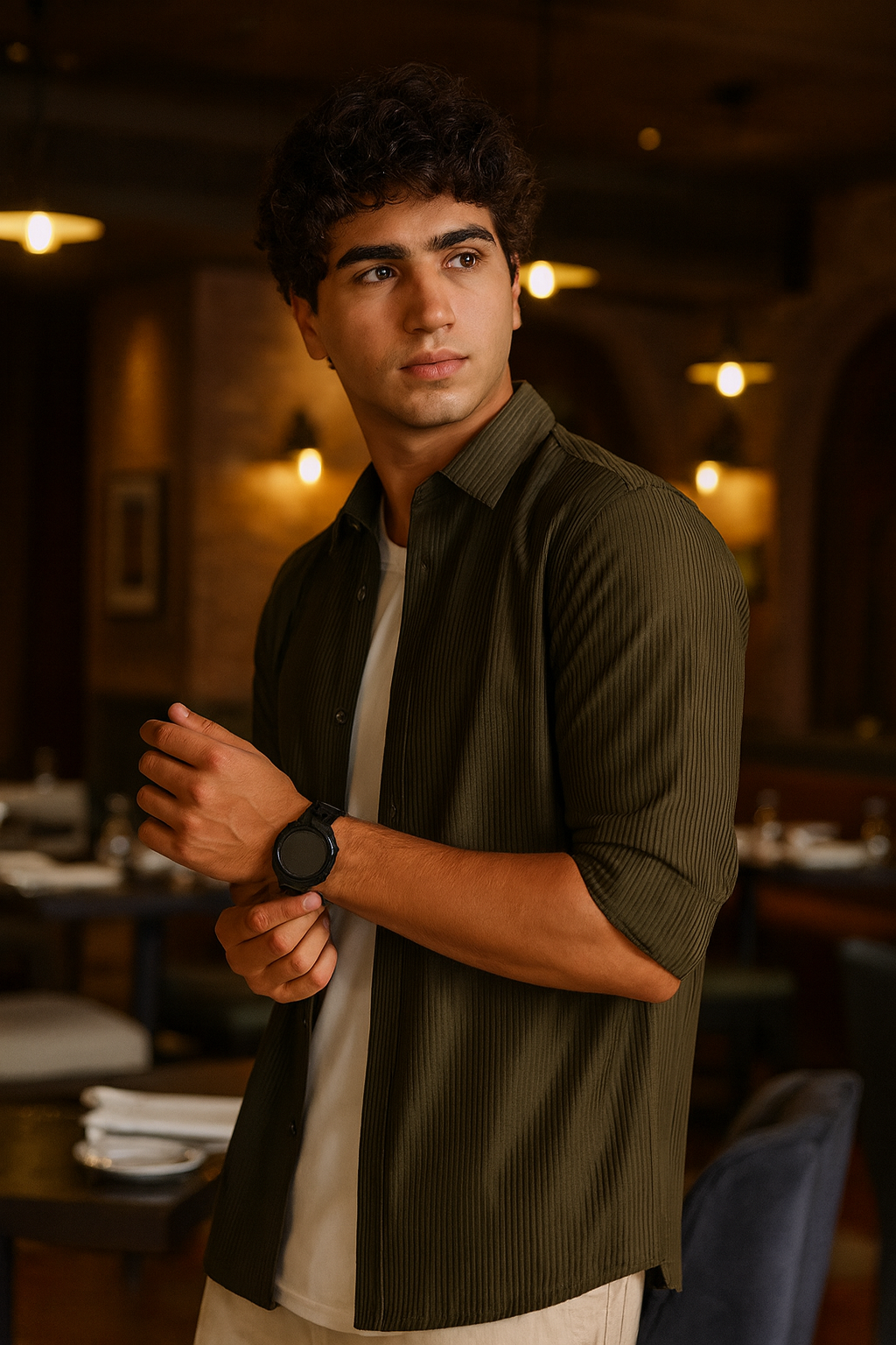 Moss Green Regular Fit Corduroy Shirt corduroy Shirt Bushirt