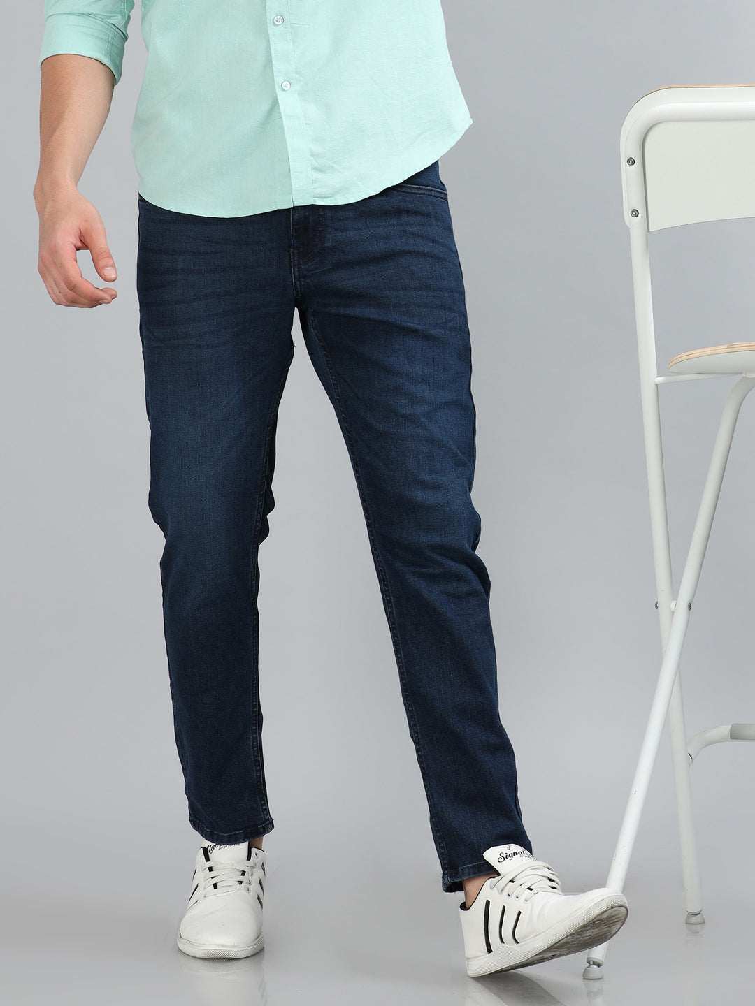 Dark Blue Solid Slim Fit Jeans Jeans Bushirt   