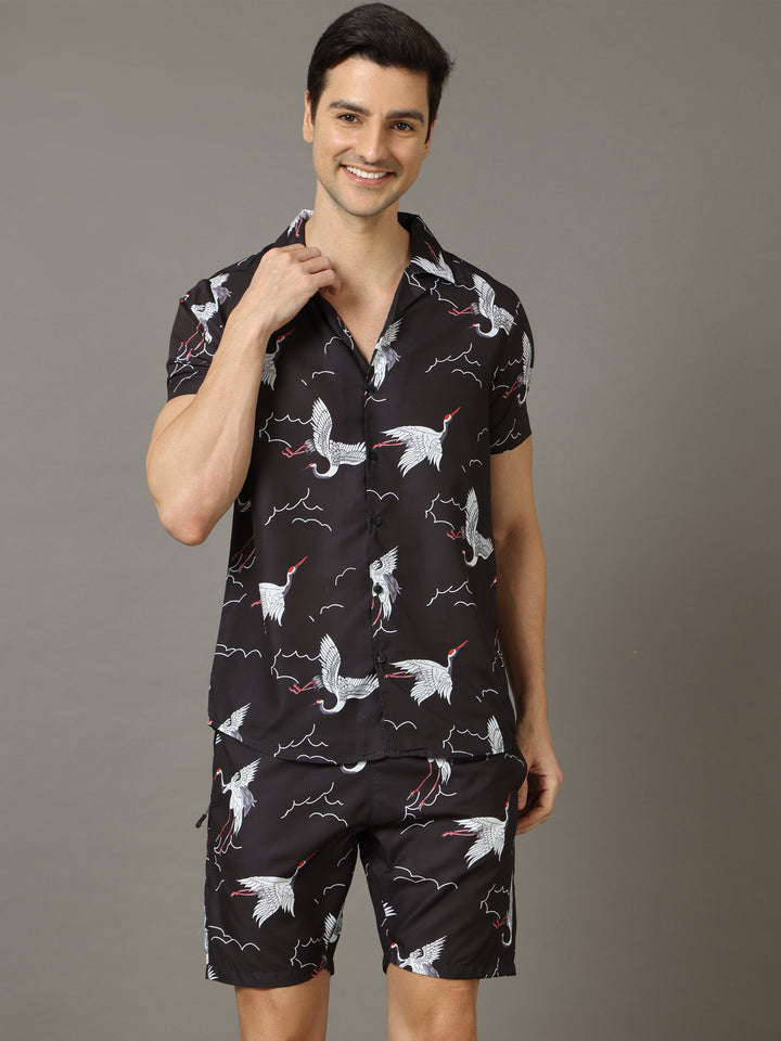 Flamingo Black Co-Ords Regular Size Co-Ords Bushirt   