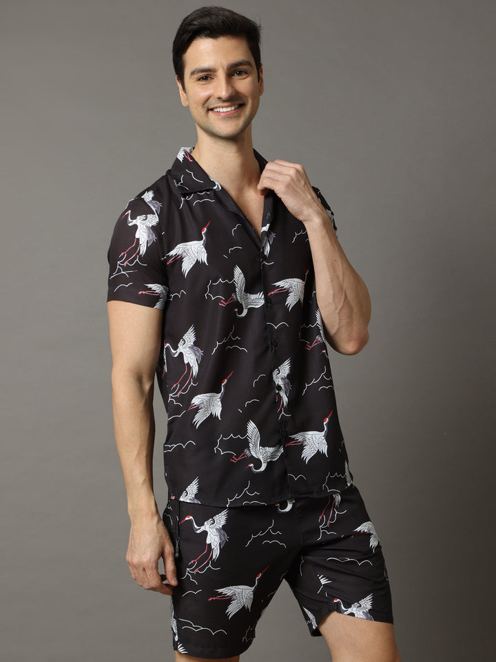 Flamingo Black Co-Ords Regular Size Co-Ords Bushirt   