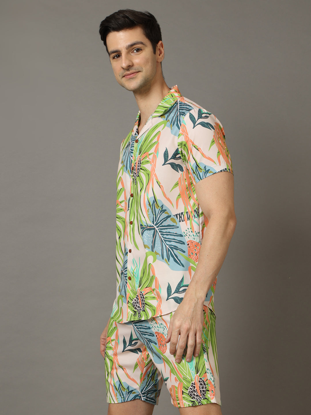Monster Leaf Peach Co-Ords Regular Size Co-Ords Bushirt   