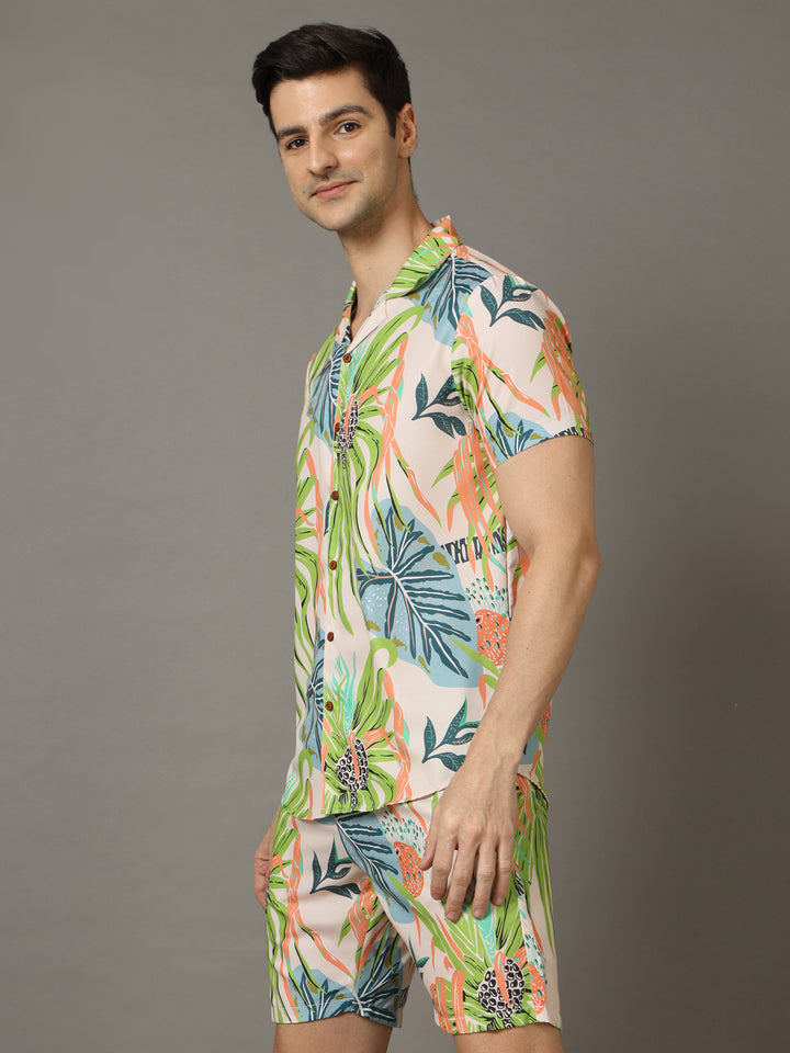 Monster Leaf Peach Co-Ords Regular Size Co-Ords Bushirt   