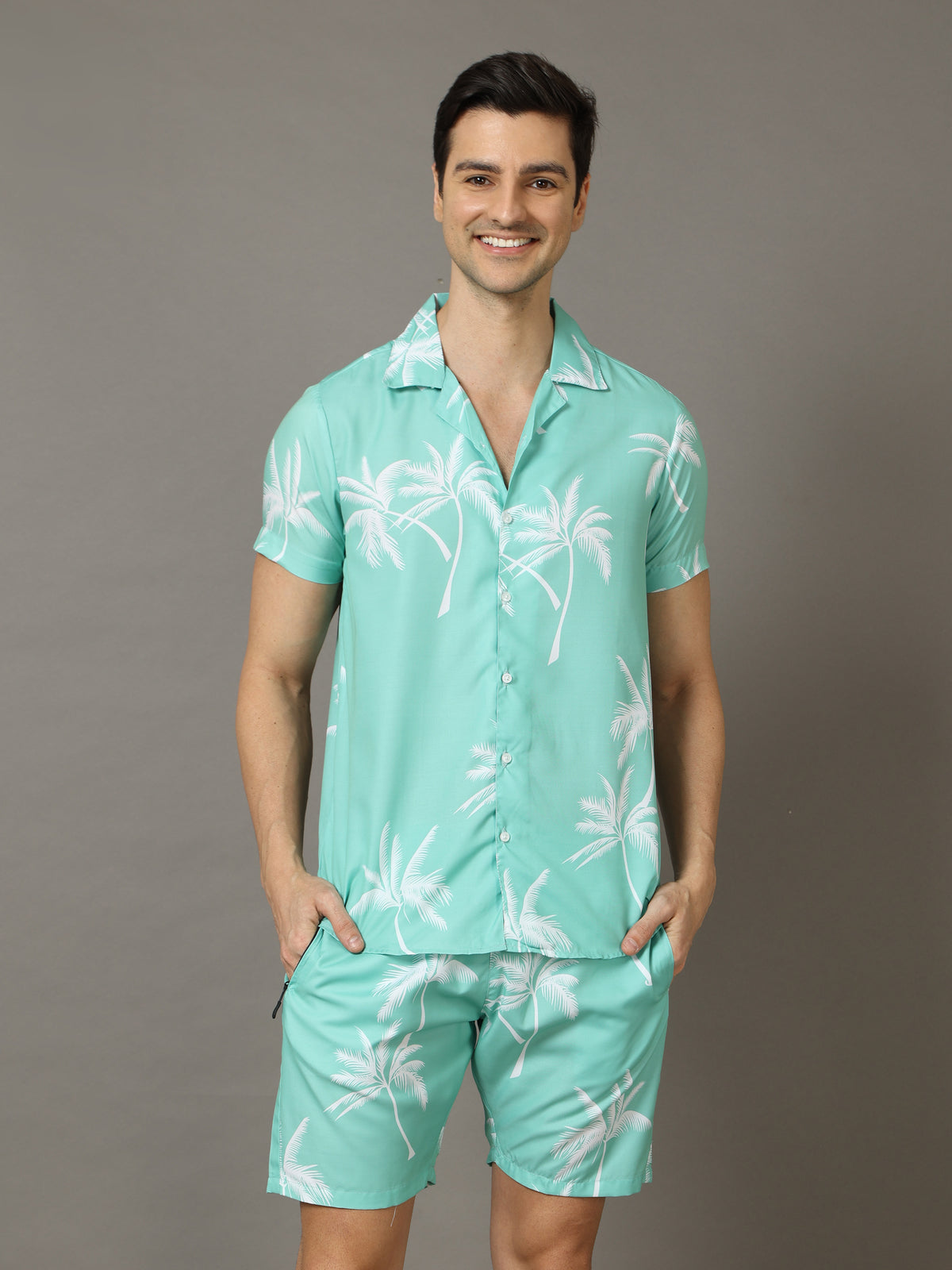 Palm Tree Mint Green Co-Ords Co-Ords Bushirt   