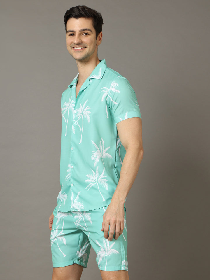 Palm Tree Mint Green Co-Ords Co-Ords Bushirt   