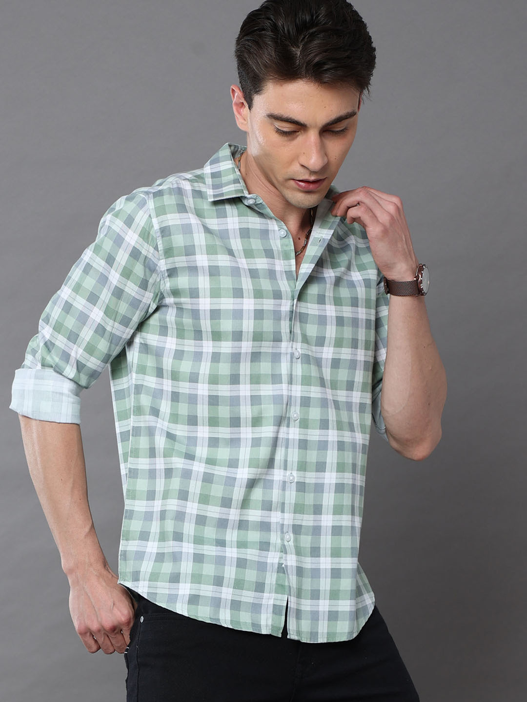 Sage Green Checks Shirt Checks Shirt Bushirt   