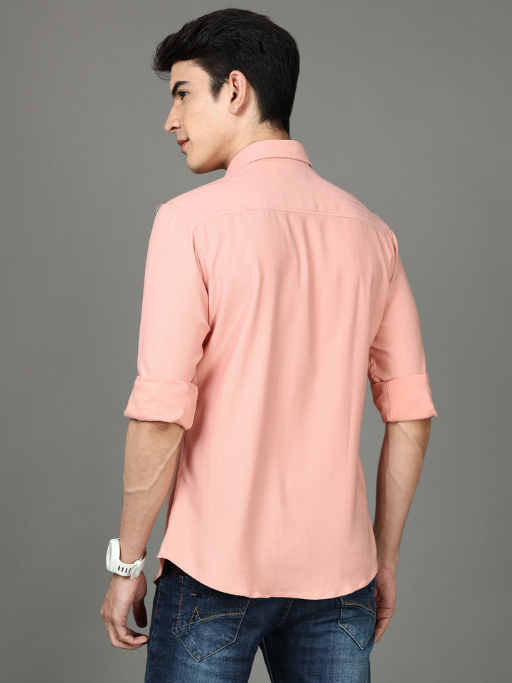 Herringbone Peach Stretch Shirt Solid Shirt Bushirt   