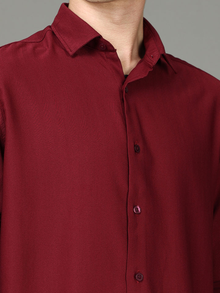 Herringbone Maroon Stretch Shirt Solid Shirt Bushirt   