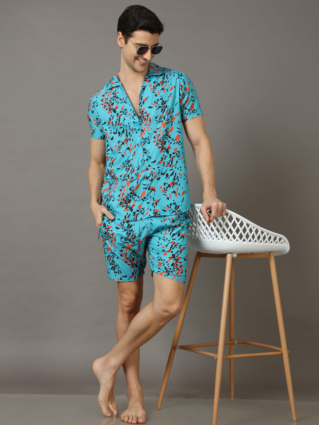 Teal Blue Printed Co-Ords Co-Ords Bushirt   