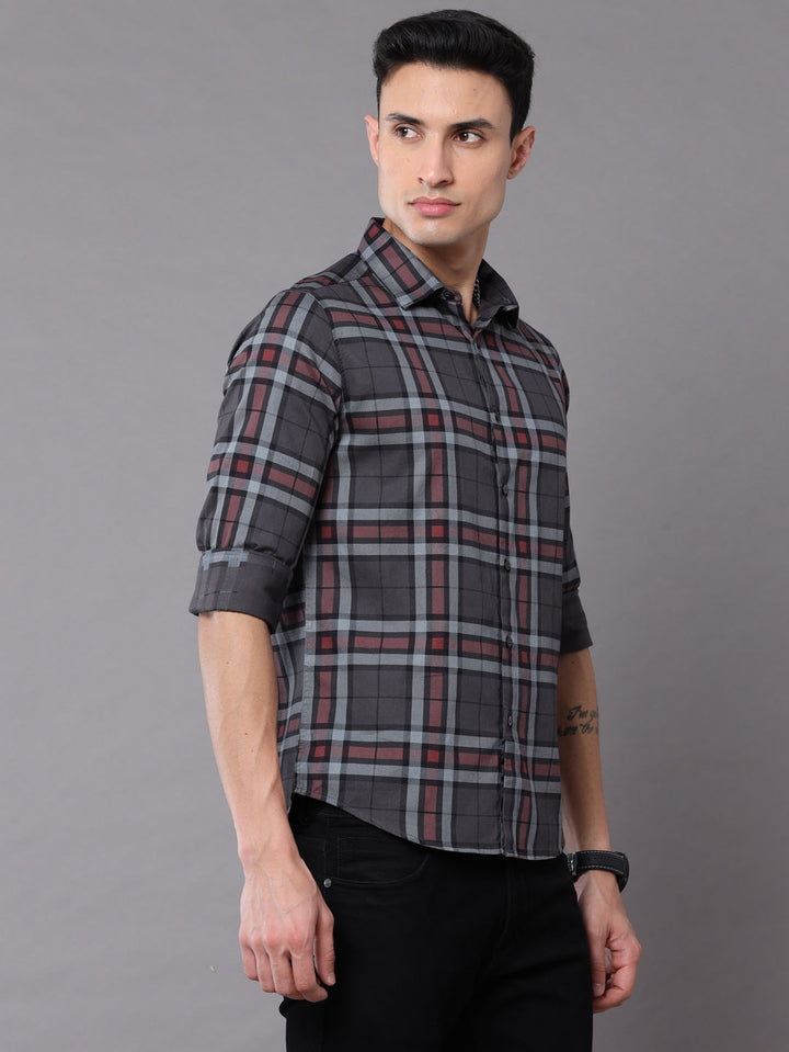 Charcoal Grey Checks Shirt Checks Shirt Bushirt   