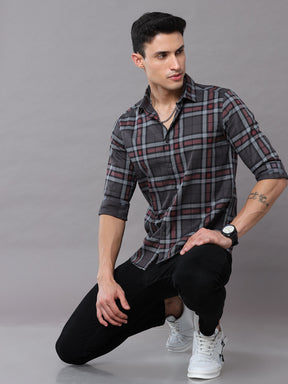 Charcoal Grey Checks Shirt Checks Shirt Bushirt   
