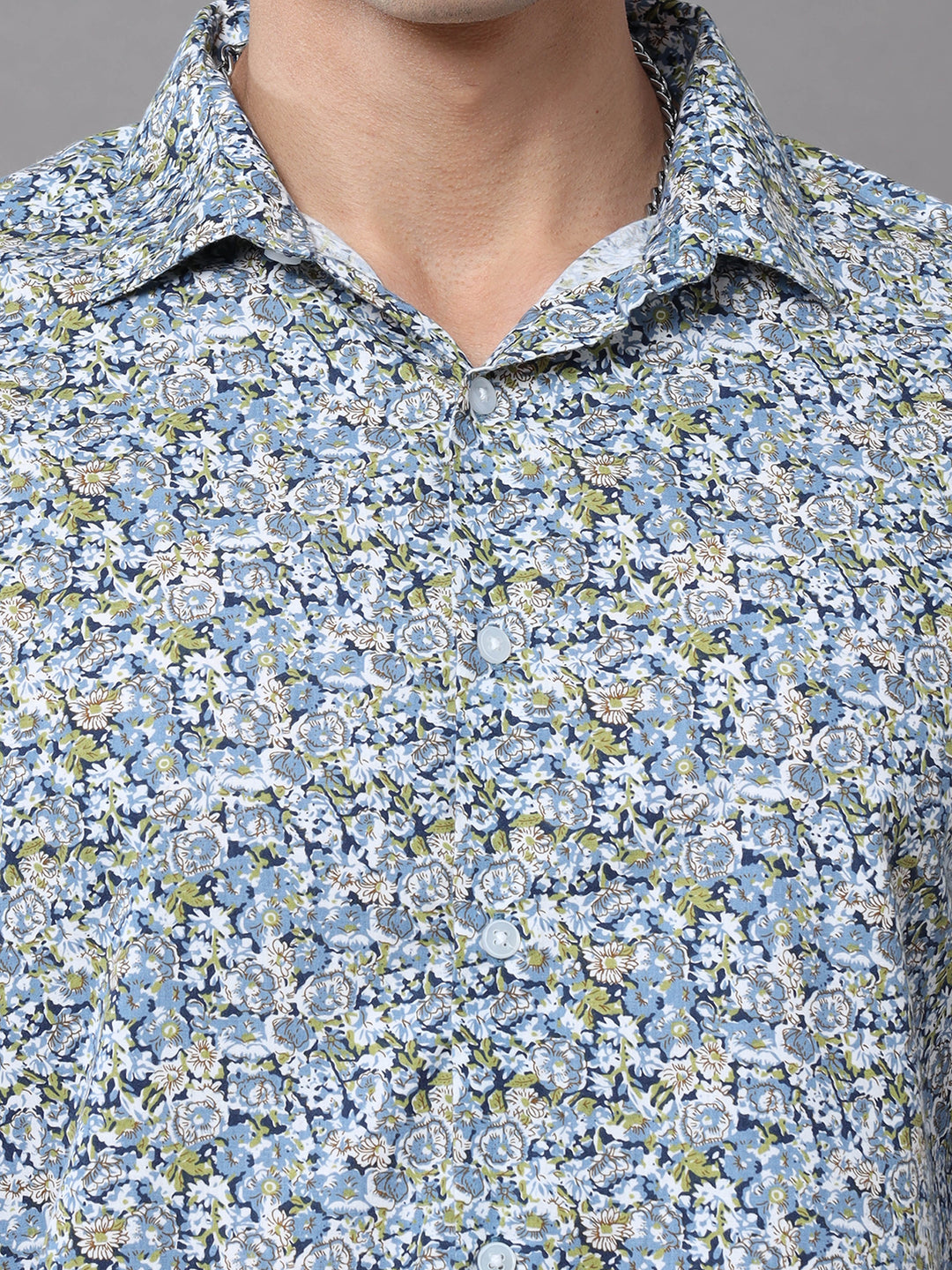 Bursting Floral Cadet Grey Shirt Printed Shirt Bushirt   