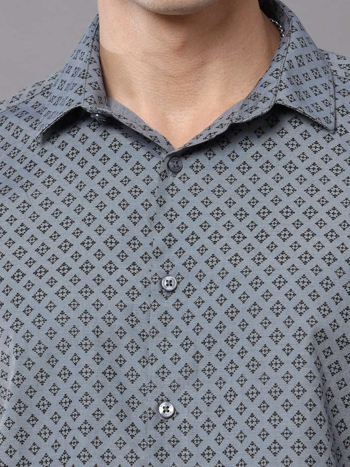 Moroccan Grey Shirt Printed Shirt Bushirt   