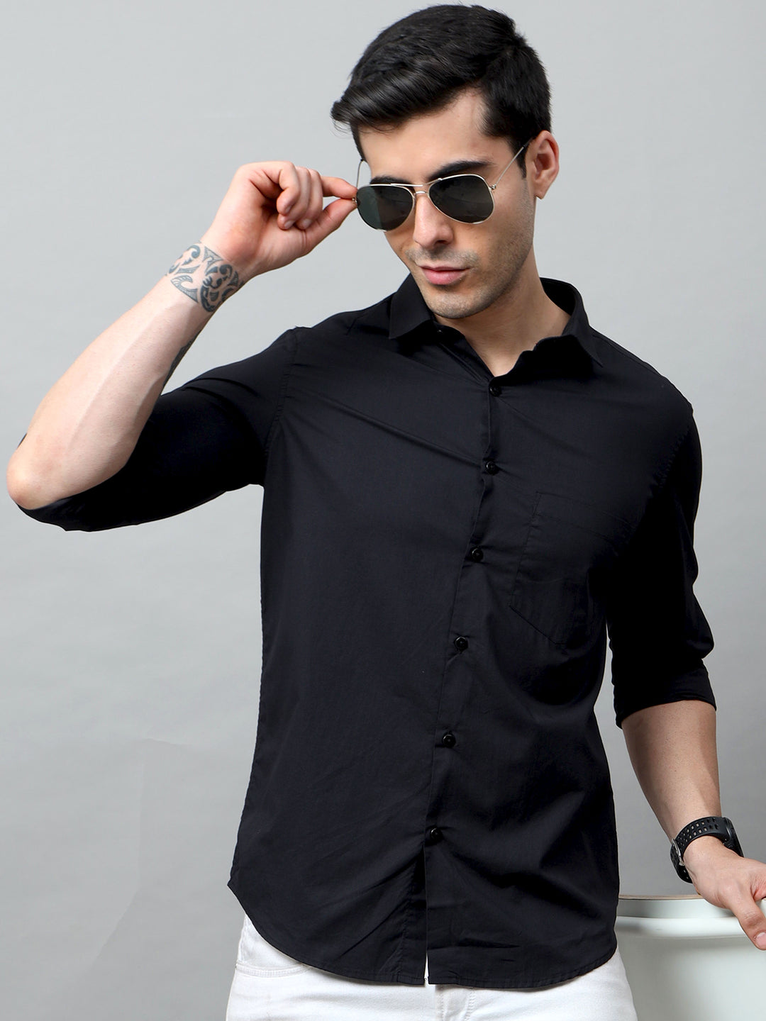 Black Solid Shirt Solid Shirt Bushirt   