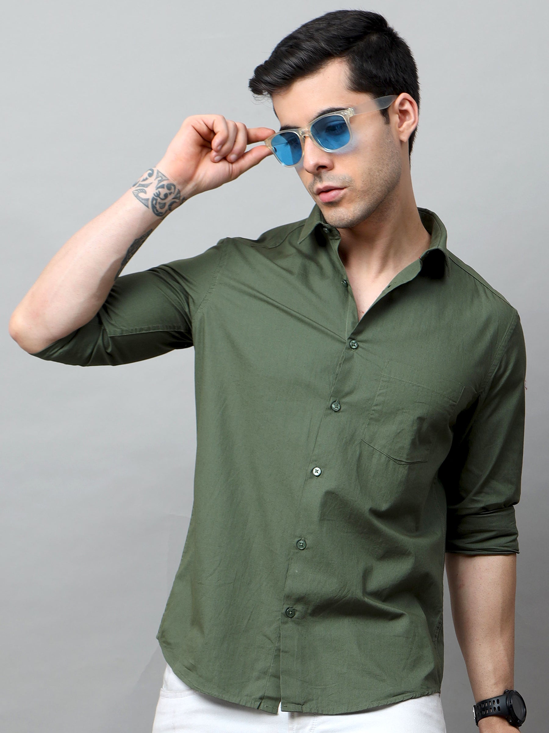 Pine Green Solid Shirt Solid Shirt Bushirt   
