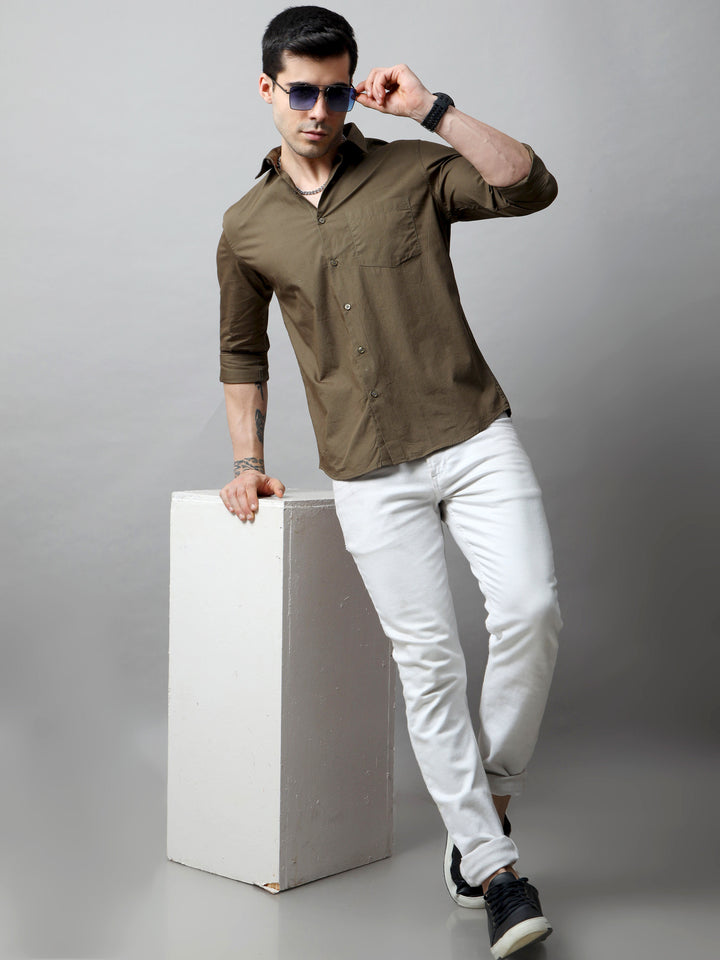 Moss Green Solid Shirt Solid Shirt Bushirt   