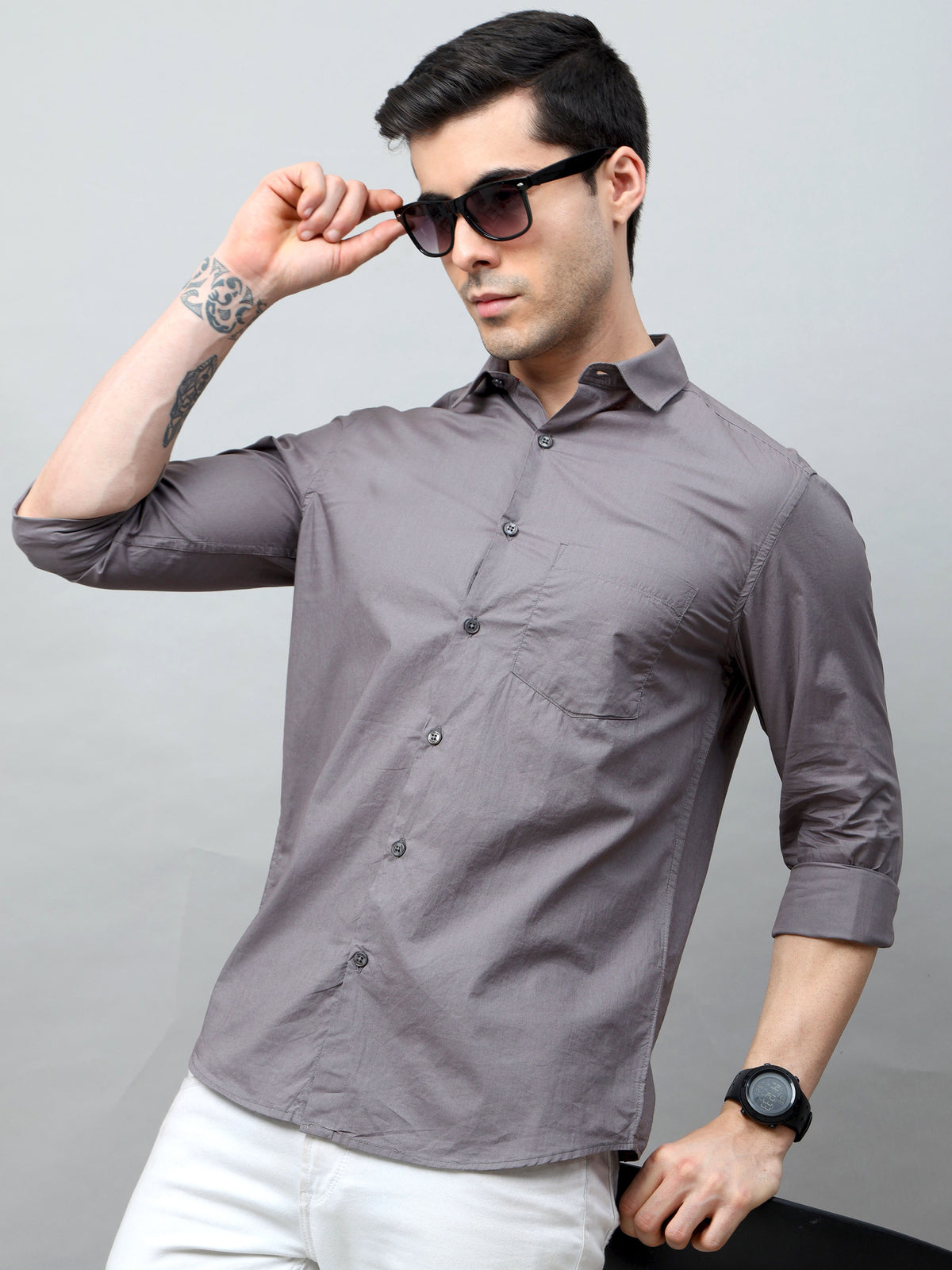 Fog Grey Solid Shirt Solid Shirt Bushirt   