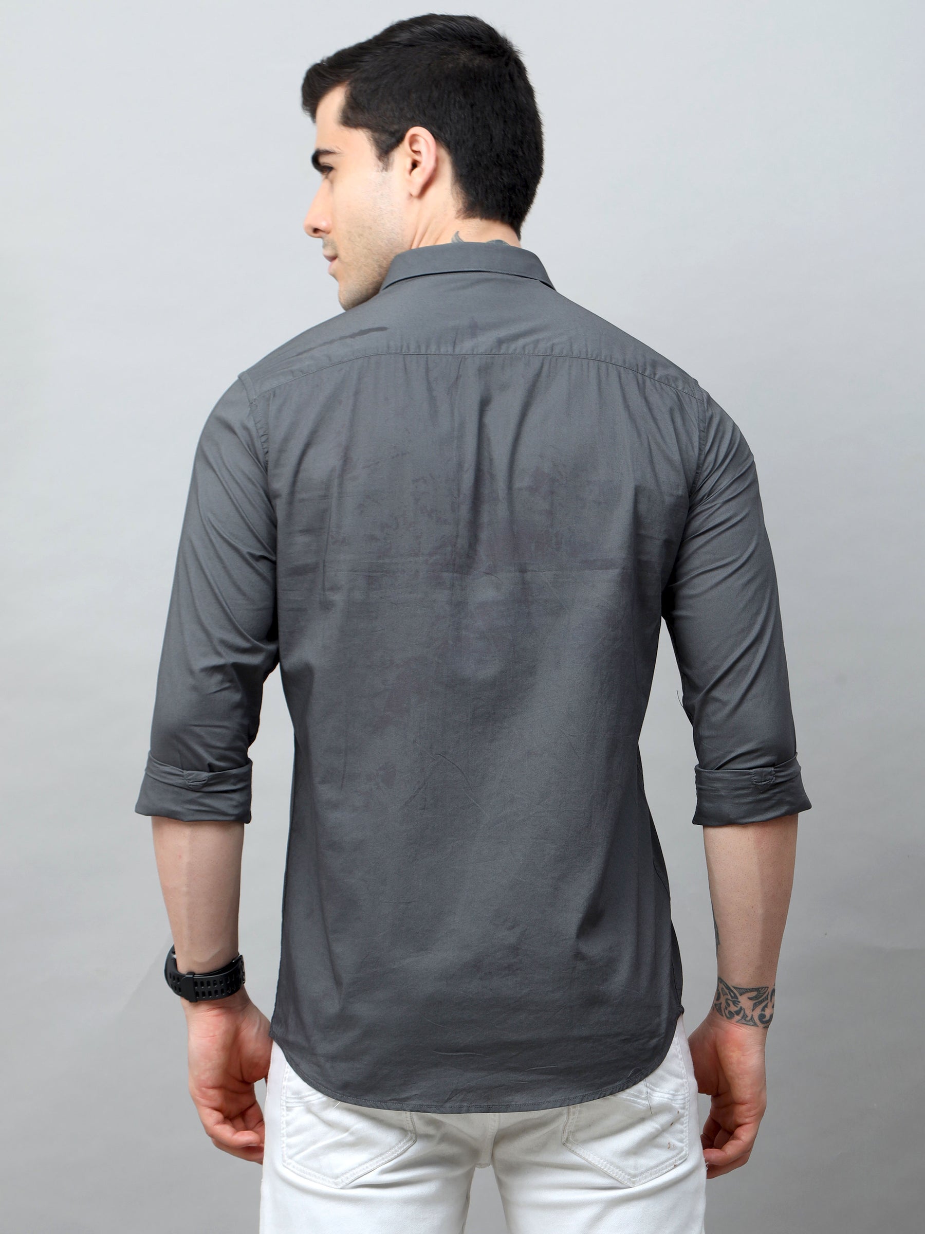 Elephant Grey Solid Shirt Solid Shirt Bushirt   