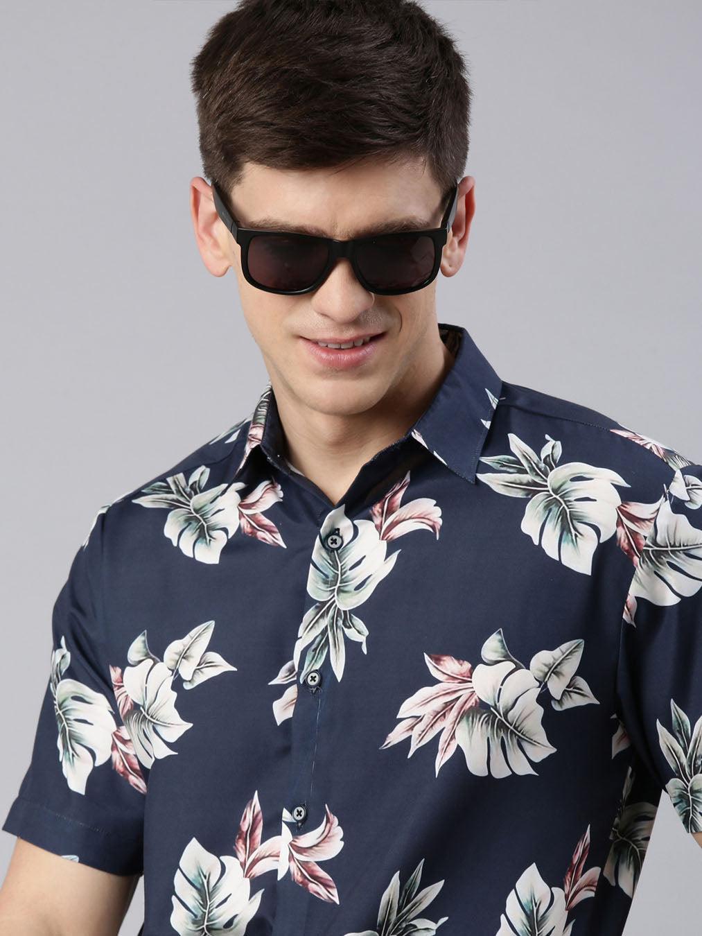 Monster Leaf Navy Blue Shirt Printed Shirt Bushirt   