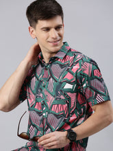 Abstract Green Shirt Printed Shirt Bushirt   