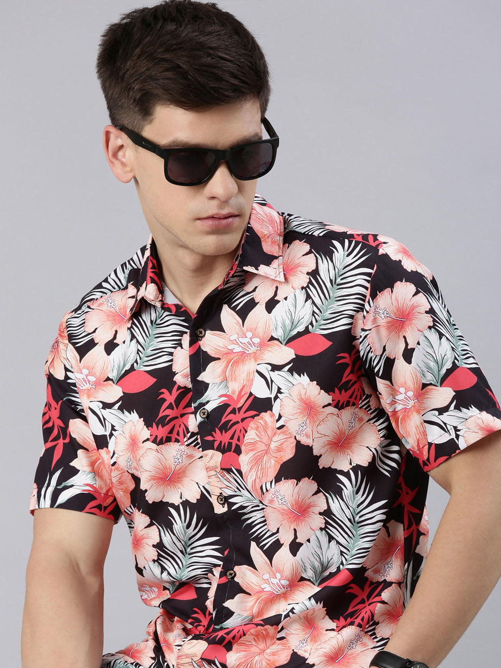 Wild Leaf Black Shirt Printed Shirt Bushirt   