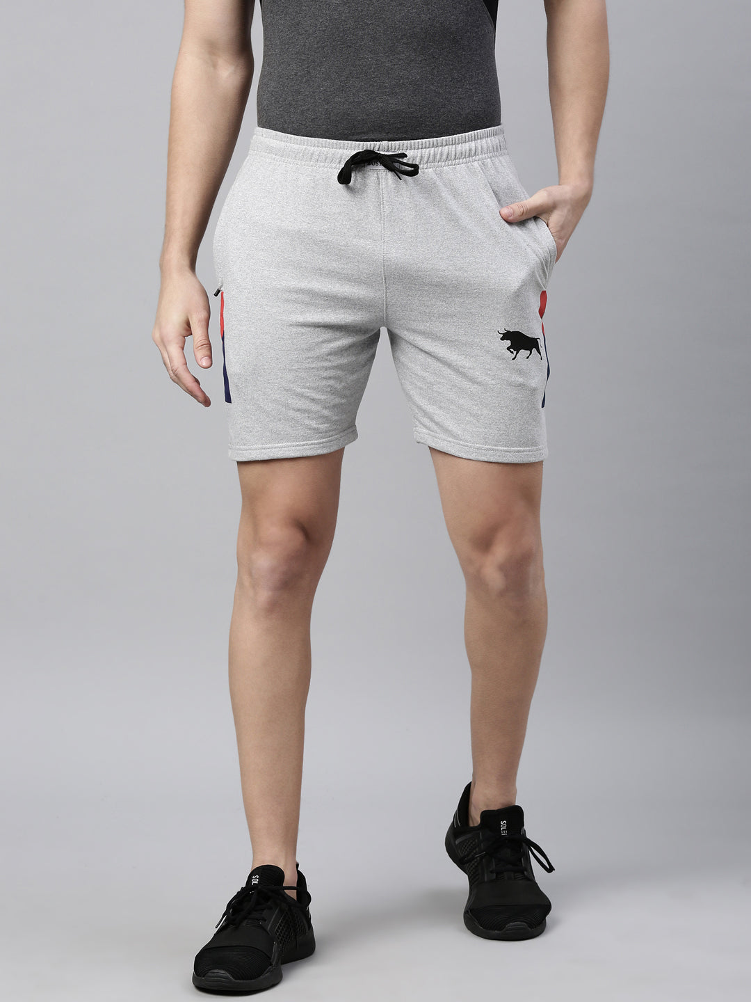 Light Grey Side Block Print Shorts Men's Shorts Bushirt   
