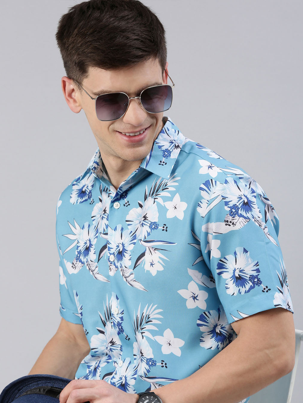 Delicosa Sky Blue Shirt Printed Shirt Bushirt   