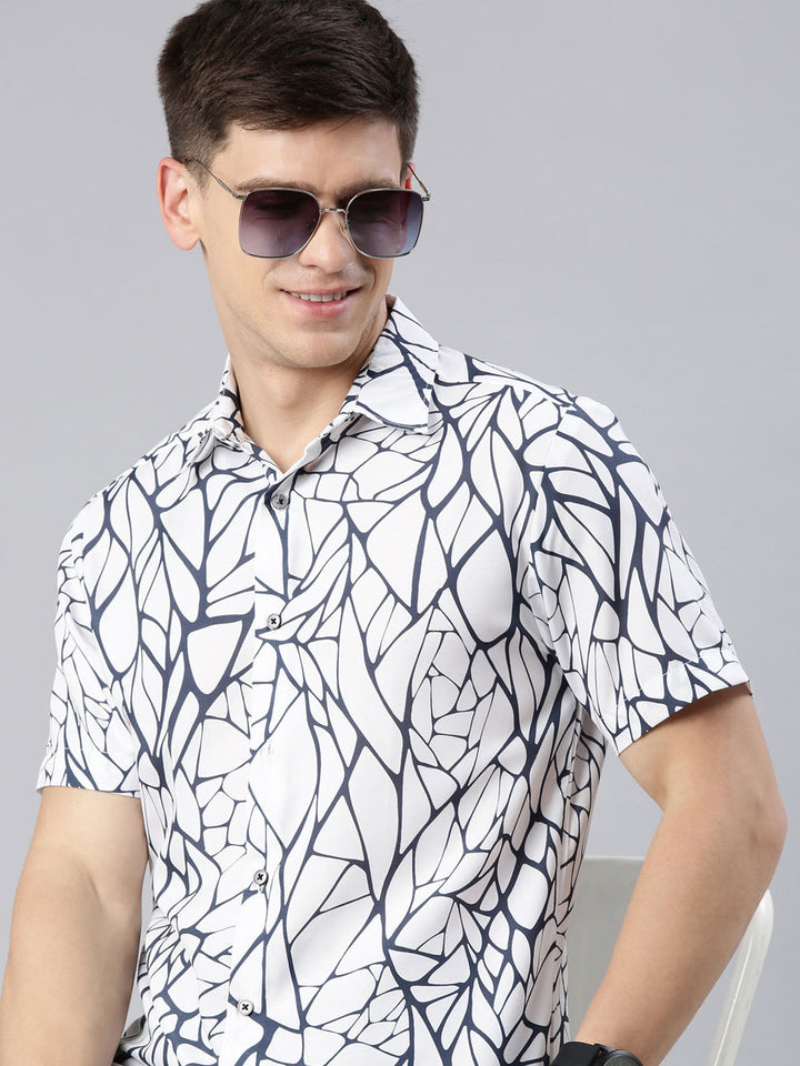 Abstract Loop White Shirt Printed Shirt Bushirt   