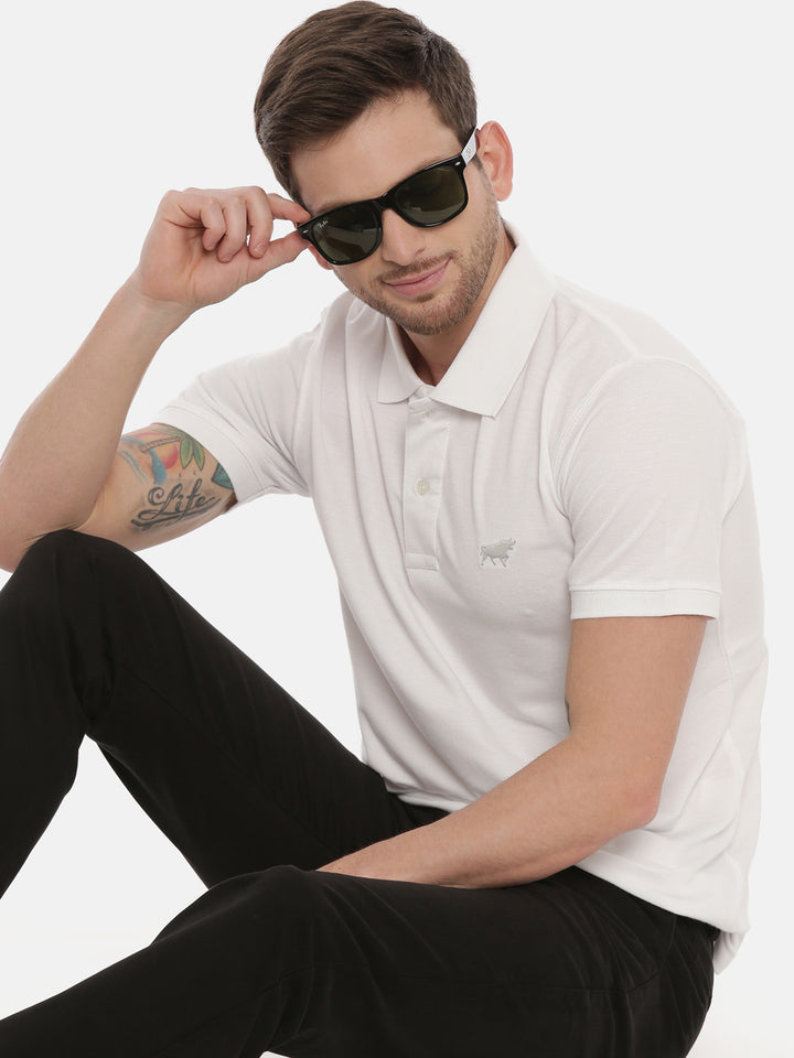 White Polo Neck T Shirt Polo Tees Bushirt   