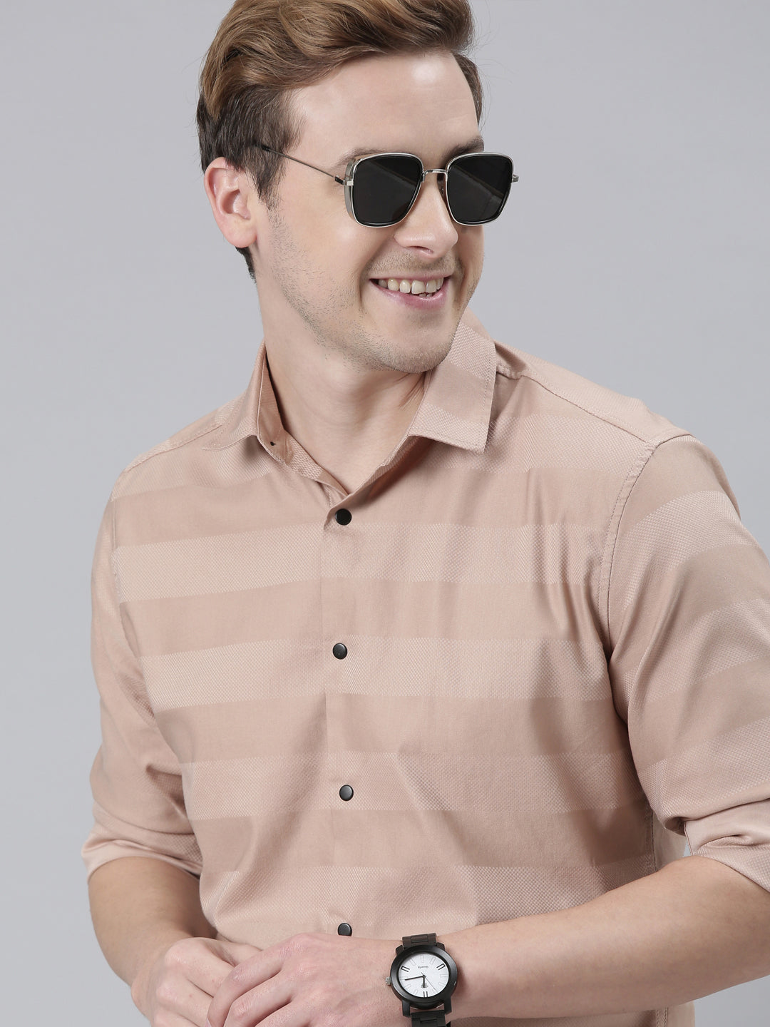 Beige Solid Shirt Solid Shirt Bushirt   