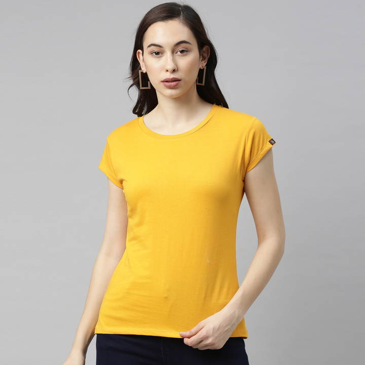 Mustard  Solid Women's T Shirt Women's Plain T-Shirt Bushirt   