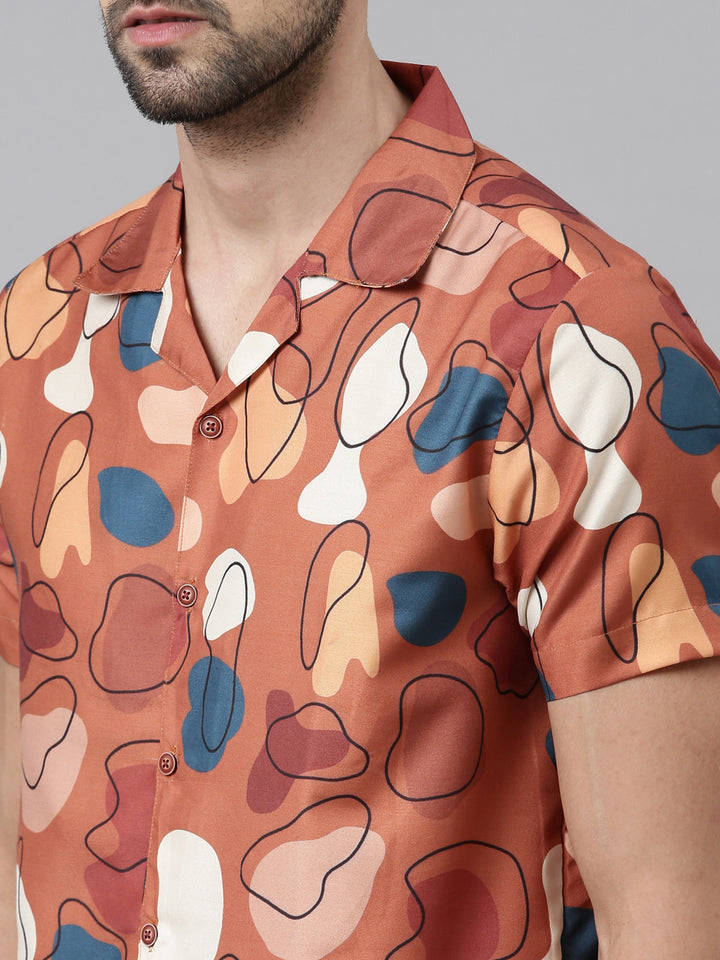 Caramel Printed Co-Ords Regular Size Co-Ords Bushirt   