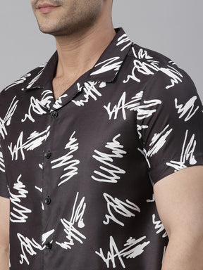 Scribble Black Night Suits Co-Ords Bushirt   