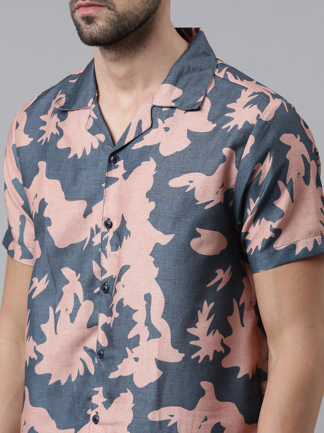 Slate Blue Printed Co-Ords Co-Ords Bushirt   