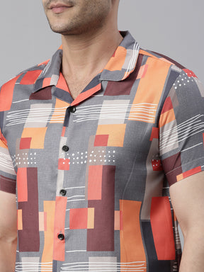 Geometric Grey Night Suits Co-Ords Bushirt   