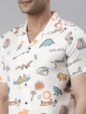 Funny Cartoon White Cream Night Suits Co-Ords Bushirt   