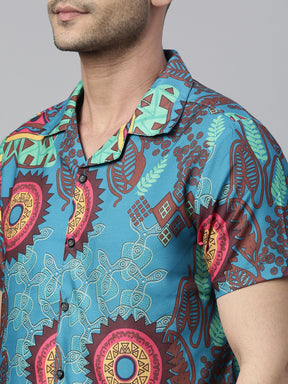 Kalamkari Teal Blue  Co-Ords Co-Ords Bushirt   