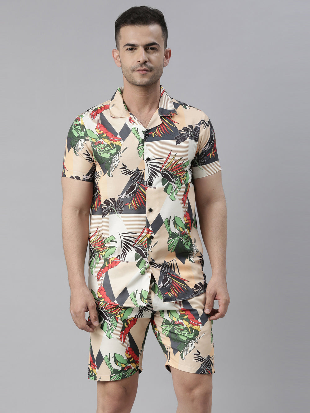 All Over Printed Beige Night Suits Co-Ords Bushirt   