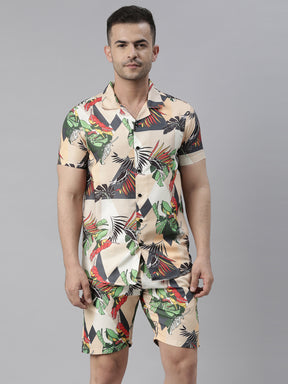 All Over Printed Beige Night Suits Co-Ords Bushirt   